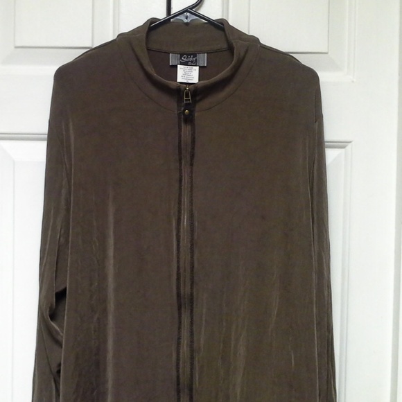 Slinky Brand Jackets & Blazers - Brown Mock Turtle Neck Long Sleeve Zipped Jacket